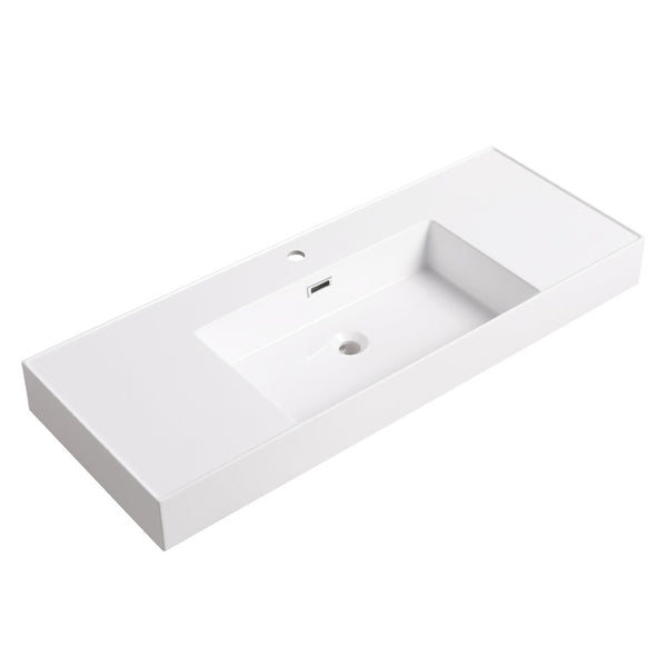 English Elm 48'' Resin Bathroom Vessel Sink Sculptural Top Mount Basin for Modern Spa Vanity W99970322