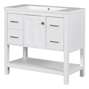 English Elm 36" White Oak Bathroom Vanity with Resin Sink Usb Charging and Three Drawers SV000009AAW