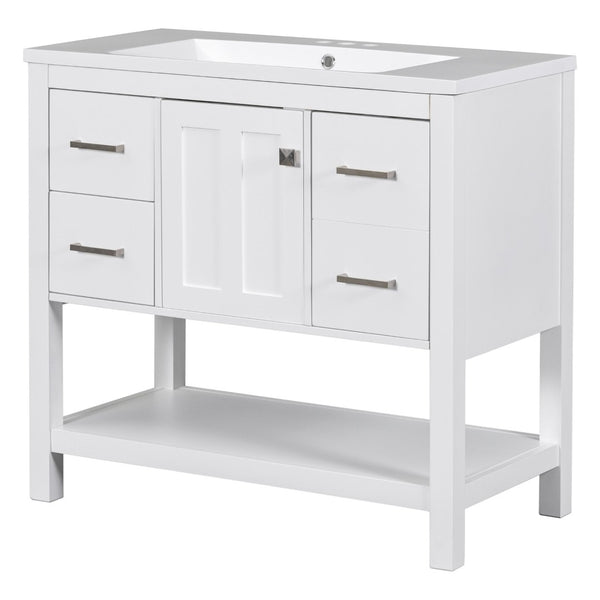 English Elm 36" White Oak Bathroom Vanity with Resin Sink Usb Charging and Three Drawers SV000009AAW