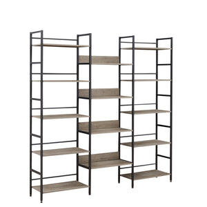 English Elm Triple Triple Wide 5-Shelf Bookshelves Industrial Retro Wooden Style Large Open Display Unit with Anti-Tip Straps and Adjustable Feet for Home Office Storage and Decor 69.3"W x 11.8"D x 70.1"H Grey W1668102869