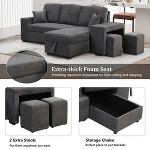English Elm Reversible Velvet Sectional Sleeper Sofa with Storage Chaise Stools and Pull Out Bed SG000790AAB