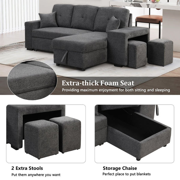 English Elm Reversible Velvet Sectional Sleeper Sofa with Storage Chaise Stools and Pull Out Bed SG000790AAB
