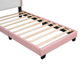 English Elm Twin Size Upholstered Princess Bed With Crown Headboard,Twin Size Platform Bed With Headboard and Footboard,White+Pink