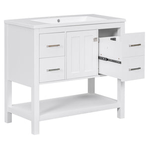 English Elm 36" White Oak Bathroom Vanity with Resin Sink Usb Charging and Three Drawers SV000009AAW