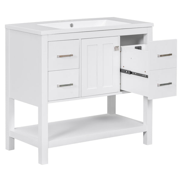 English Elm 36" White Oak Bathroom Vanity with Resin Sink Usb Charging and Three Drawers SV000009AAW