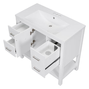 English Elm 36" White Oak Bathroom Vanity with Resin Sink Usb Charging and Three Drawers SV000009AAW