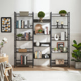 Hearth and Haven Triple Wide 5-Shelf Bookshelves Industrial Retro Wooden Style Home and Office Large Open Bookshelves, Dark Grey, 69.3"W X 11.8"D X 70.1"H W1668102870