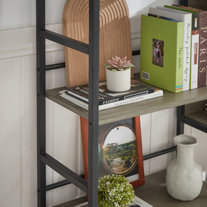 English Elm Triple Triple Wide 5-Shelf Bookshelves Industrial Retro Wooden Style Large Open Display Unit with Anti-Tip Straps and Adjustable Feet for Home Office Storage and Decor 69.3"W x 11.8"D x 70.1"H Grey W1668102869