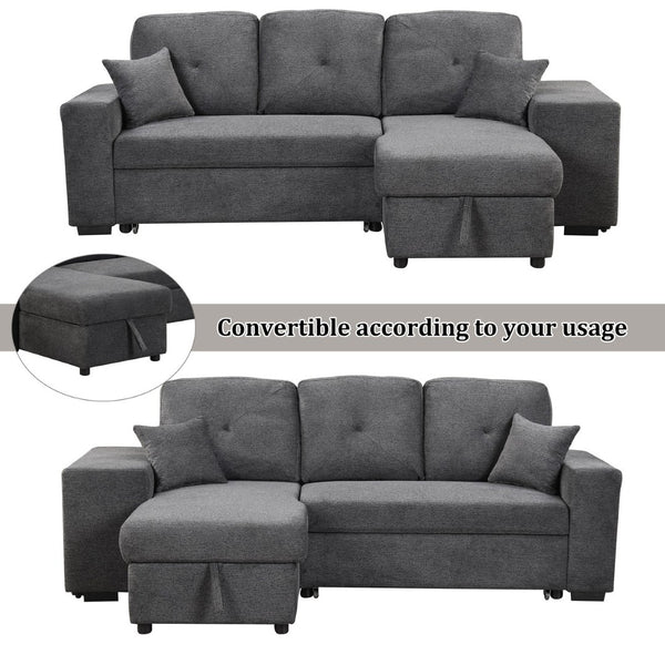 English Elm Reversible Velvet Sectional Sleeper Sofa with Storage Chaise Stools and Pull Out Bed SG000790AAB