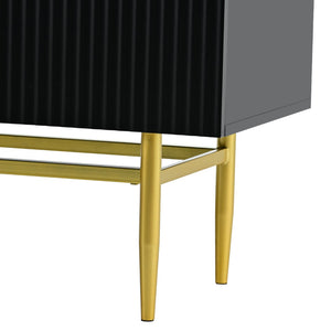 English Elm Trexm Four Door Buffet Cabinet with Gold Legs and Wavy Relief Panels for Dining Room WF304382AAB