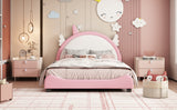 English Elm Cute Full Size Upholstered Bed With Unicorn Shape Headboard,Full Size Platform Bed With Headboard and Footboard,White+Pink