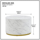 English Elm White Marble Pattern Cocktail Table Mdf With Gold Metal Base 23.62Inch