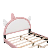 English Elm Cute Full Size Upholstered Bed With Unicorn Shape Headboard,Full Size Platform Bed With Headboard and Footboard,White+Pink