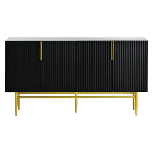 English Elm Trexm Four Door Buffet Cabinet with Gold Legs and Wavy Relief Panels for Dining Room WF304382AAB