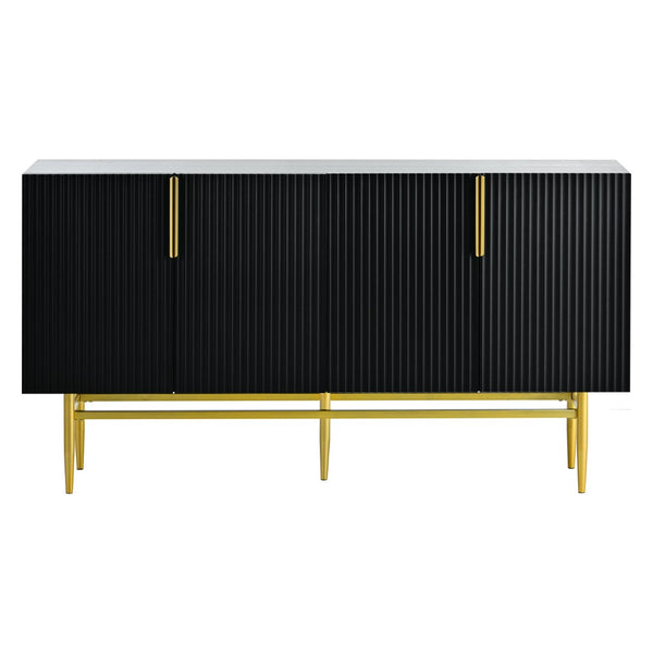 English Elm Trexm Four Door Buffet Cabinet with Gold Legs and Wavy Relief Panels for Dining Room WF304382AAB