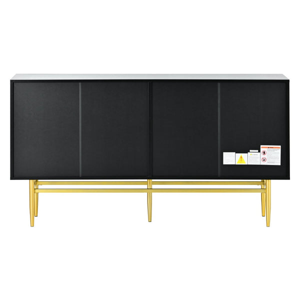 English Elm Trexm Four Door Buffet Cabinet with Gold Legs and Wavy Relief Panels for Dining Room WF304382AAB