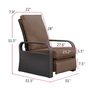 English Elm Outdoor Garden Recliner Chair with Thick Removable Cushion, Rust‑Proof Aluminum Frame, 3‑Position Recline, Weatherproof Wicker Comfort Brown W1889113141