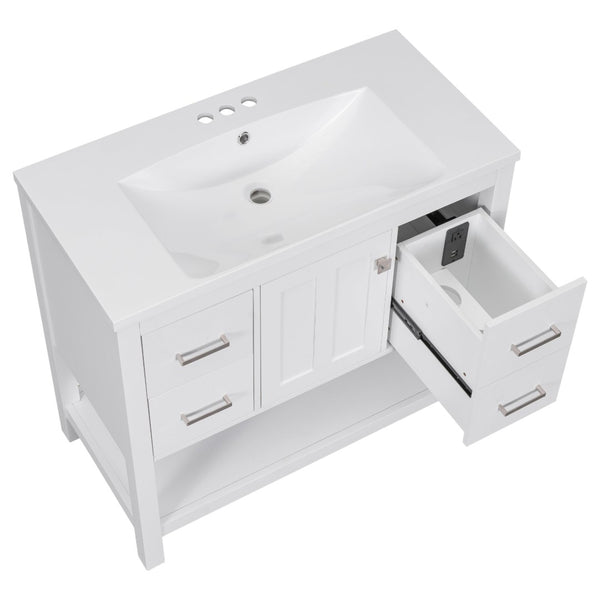English Elm 36" White Oak Bathroom Vanity with Resin Sink Usb Charging and Three Drawers SV000009AAW
