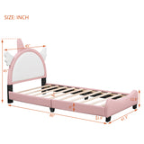 Hearth and Haven Cute Twin Size Upholstered Bed with Unicorn Shape Headboard, Twin Size Platform Bed with Headboard and Footboard, White+Pink WF303338AAH