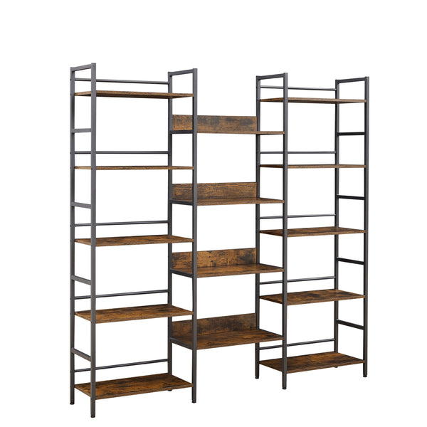English Elm Triple Triple Wide 5-Shelf Bookshelves Industrial Retro Wooden Style Large Open Display Unit with Anti-Tip Straps and Adjustable Feet for Home Office Storage and Decor 69.3"W x 11.8"D x 70.1"H Rustic Brown W1668102868