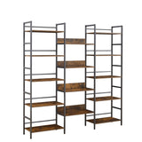 Hearth and Haven Triple Wide 5-Shelf Bookshelves Industrial Retro Wooden Style Home and Office Large Open Bookshelves，69.3’’W X 11.8’’D X 70.1’’H W1668102868