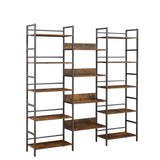 Hearth and Haven Triple Wide 5-Shelf Bookshelves Industrial Retro Wooden Style Home and Office Large Open Bookshelves，69.3’’W X 11.8’’D X 70.1’’H W1668102868