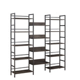 Hearth and Haven Triple Wide 5-Shelf Bookshelves Industrial Retro Wooden Style Home and Office Large Open Bookshelves, Dark Grey, 69.3"W X 11.8"D X 70.1"H W1668102870