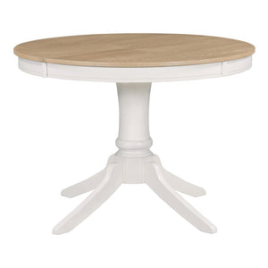 English Elm Trexm Rubberwood Round Extendable Pedestal Dining Set with Ladder Back Upholstered Chairs Off White ST000091AAD