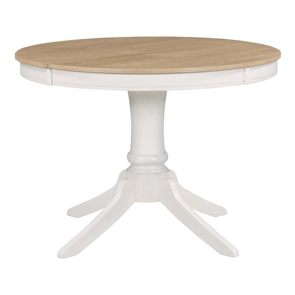 English Elm Trexm Rubberwood Round Extendable Pedestal Dining Set with Ladder Back Upholstered Chairs Off White ST000091AAD