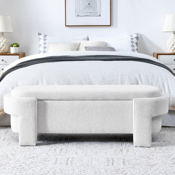 English Elm Linen Upholstered Storage Bench with Turned Legs Cream Fabric Entryway Bedroom Seat W48790039