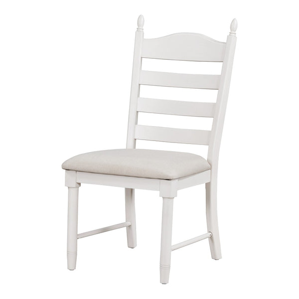 English Elm Trexm Rubberwood Round Extendable Pedestal Dining Set with Ladder Back Upholstered Chairs Antique White ST000091AAK