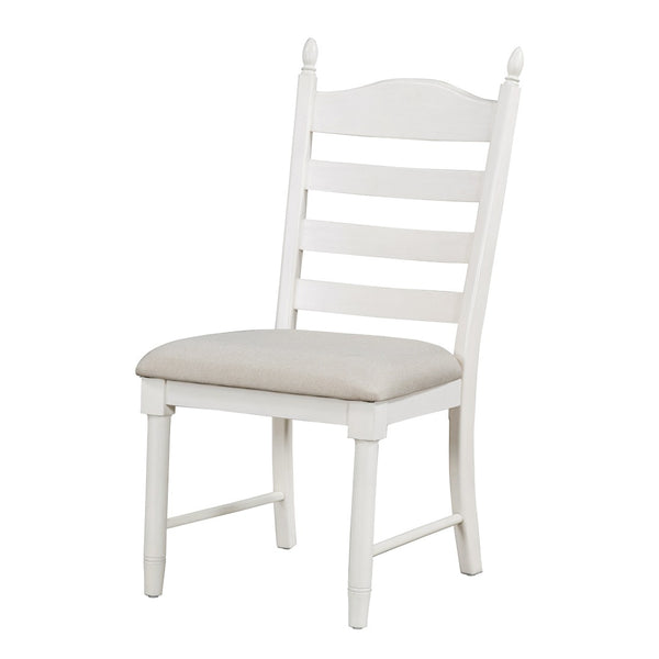 English Elm Trexm Rubberwood Round Extendable Pedestal Dining Set with Ladder Back Upholstered Chairs Off White ST000091AAD