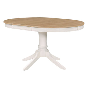 English Elm Trexm Rubberwood Round Extendable Pedestal Dining Set with Ladder Back Upholstered Chairs Off White ST000091AAD