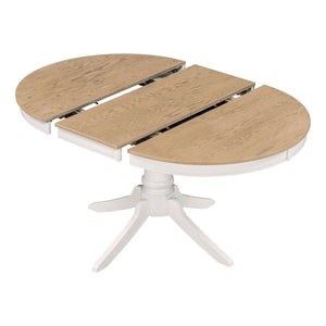 English Elm Trexm Rubberwood Round Extendable Pedestal Dining Set with Ladder Back Upholstered Chairs Off White ST000091AAD