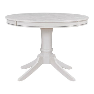 English Elm Trexm Rubberwood Round Extendable Pedestal Dining Set with Ladder Back Upholstered Chairs Antique White ST000091AAK