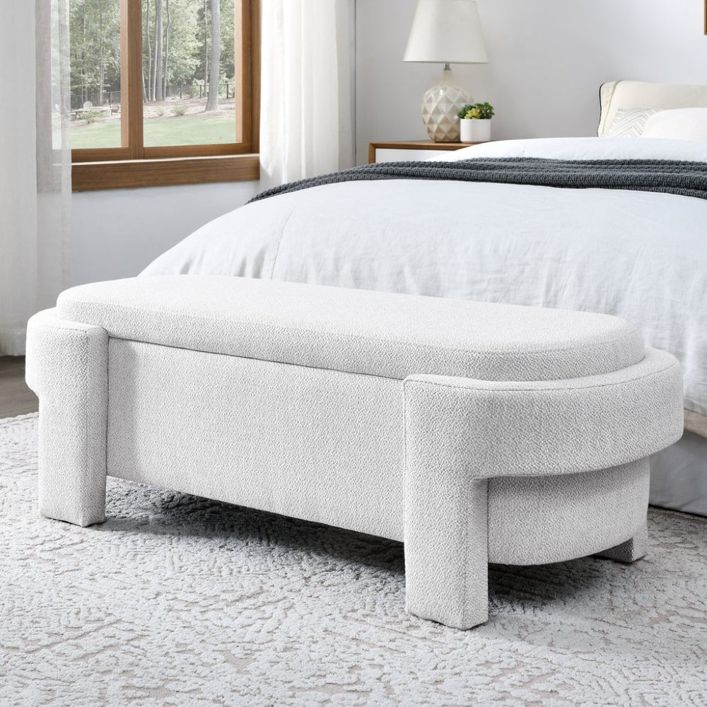 English Elm Linen Upholstered Storage Bench with Turned Legs Cream Fabric Entryway Bedroom Seat W48790039