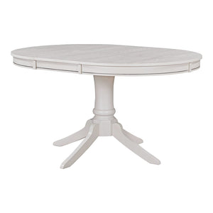 English Elm Trexm Rubberwood Round Extendable Pedestal Dining Set with Ladder Back Upholstered Chairs Antique White ST000091AAK