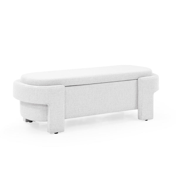 English Elm Linen Upholstered Storage Bench with Turned Legs Cream Fabric Entryway Bedroom Seat W48790039
