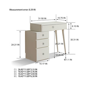 English Elm (with Stool) Solid Wood Vanity Desk White Finish Compact Bedroom Organizer Drawers W1283S00003