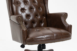English Elm Executive Executive Office Chair High Back Recliner - Ergonomic PU Leather, Thick Padding, Height Adjustable 18-22in Brown W1333109019