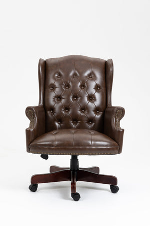 English Elm Executive Executive Office Chair High Back Recliner - Ergonomic PU Leather, Thick Padding, Height Adjustable 18-22in Brown W1333109019