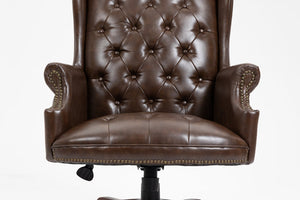 English Elm Executive Executive Office Chair High Back Recliner - Ergonomic PU Leather, Thick Padding, Height Adjustable 18-22in Brown W1333109019