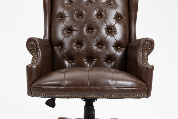 English Elm Executive Executive Office Chair High Back Recliner - Ergonomic PU Leather, Thick Padding, Height Adjustable 18-22in Brown W1333109019