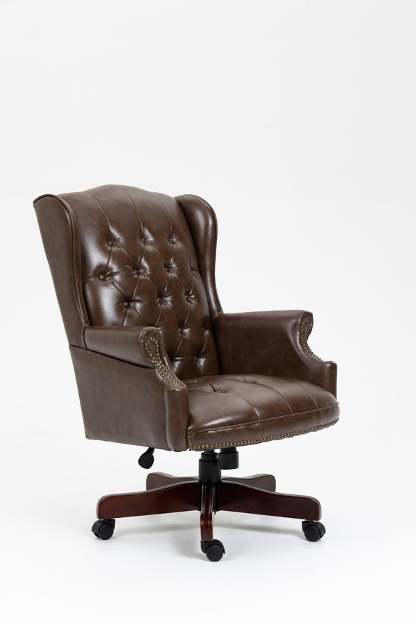 English Elm Executive Executive Office Chair High Back Recliner - Ergonomic PU Leather, Thick Padding, Height Adjustable 18-22in Brown W1333109019