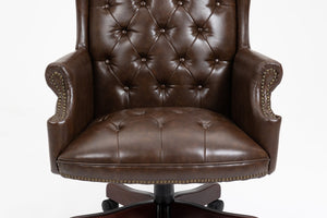 English Elm Executive Executive Office Chair High Back Recliner - Ergonomic PU Leather, Thick Padding, Height Adjustable 18-22in Brown W1333109019