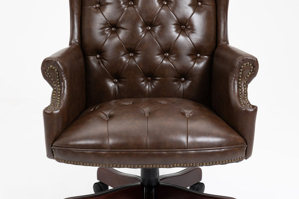 English Elm Executive Executive Office Chair High Back Recliner - Ergonomic PU Leather, Thick Padding, Height Adjustable 18-22in Brown W1333109019