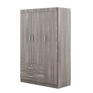 English Elm 3-door Wardrobe with Drawers Mdf Contemporary Bedroom Storage Silver Bar Handles Gray LP006001AAE