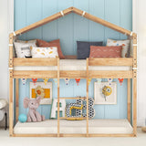 Hearth and Haven Emma Twin over Twin Bunk Bed with Tent, Natural