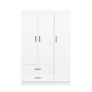 English Elm 3-door Wardrobe with Drawers Mdf Contemporary Bedroom Storage Silver Bar Handles White LP006001AAK