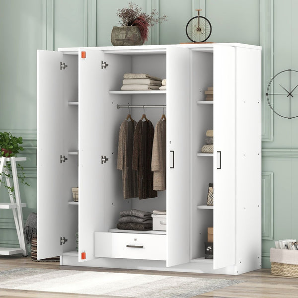 English Elm 4-door Wardrobe with Hanging Rail Shelves and Locking Drawer in White Mdf LP006002AAK
